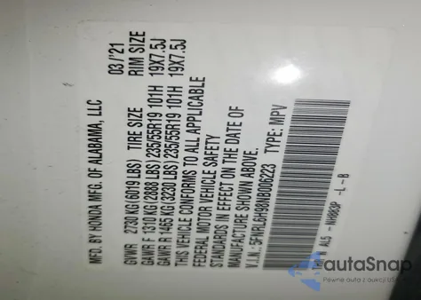 2022 Honda Odyssey Elite z USA, uszkodzony, nr VIN 5FNRL6H98NB006223